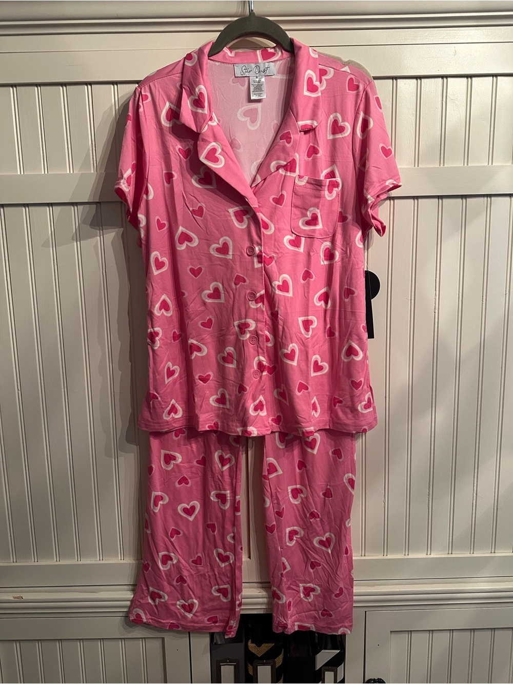 NWT Pink Heart-Print Pajama Set - Women’s Short Sleeve Top & Pants size M